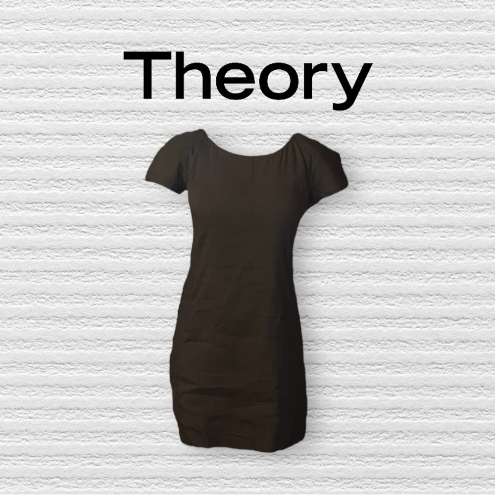 THEORY Linen Blend Gray Cap Sleeve Shift Dress Size 2